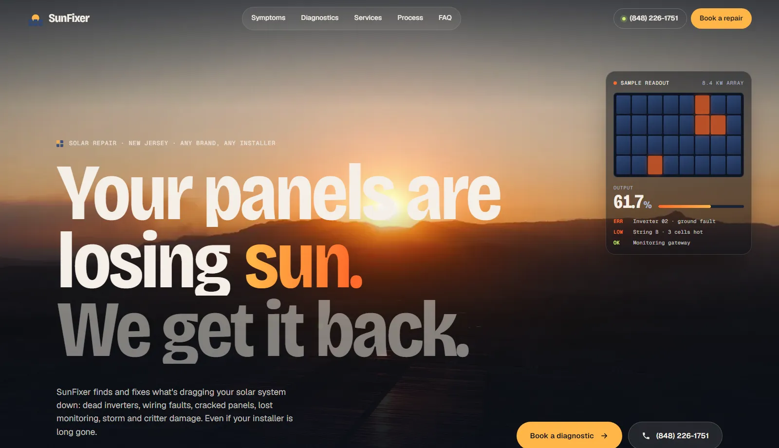 SunFixer homepage — open the case study